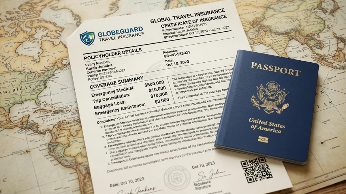 Documento de seguro viagem e passaporte
