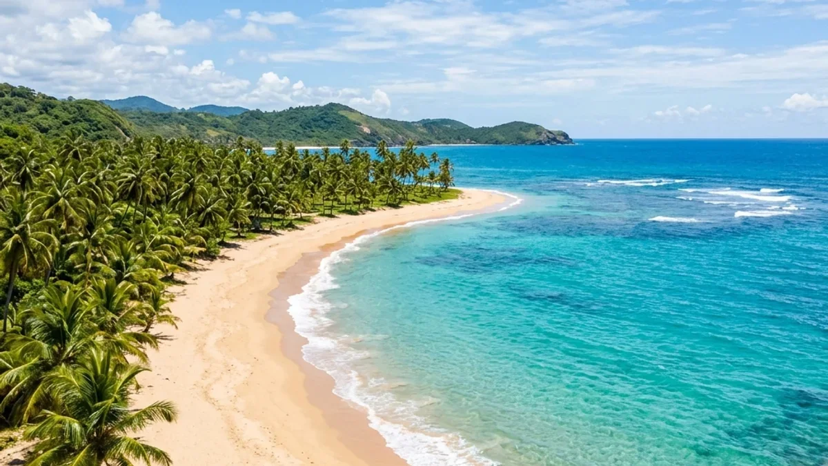 Praia paradisíaca no Brasil com areia dourada e águas cristalinas, representando destinos baratos para viajar.