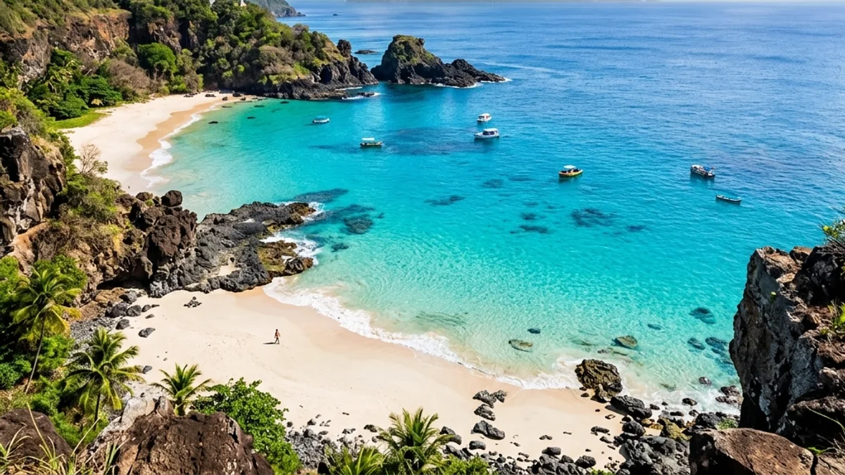 Montagem com paisagens icônicas do Brasil, incluindo praias de Fernando de Noronha e o Cristo Redentor no Rio de Janeiro.