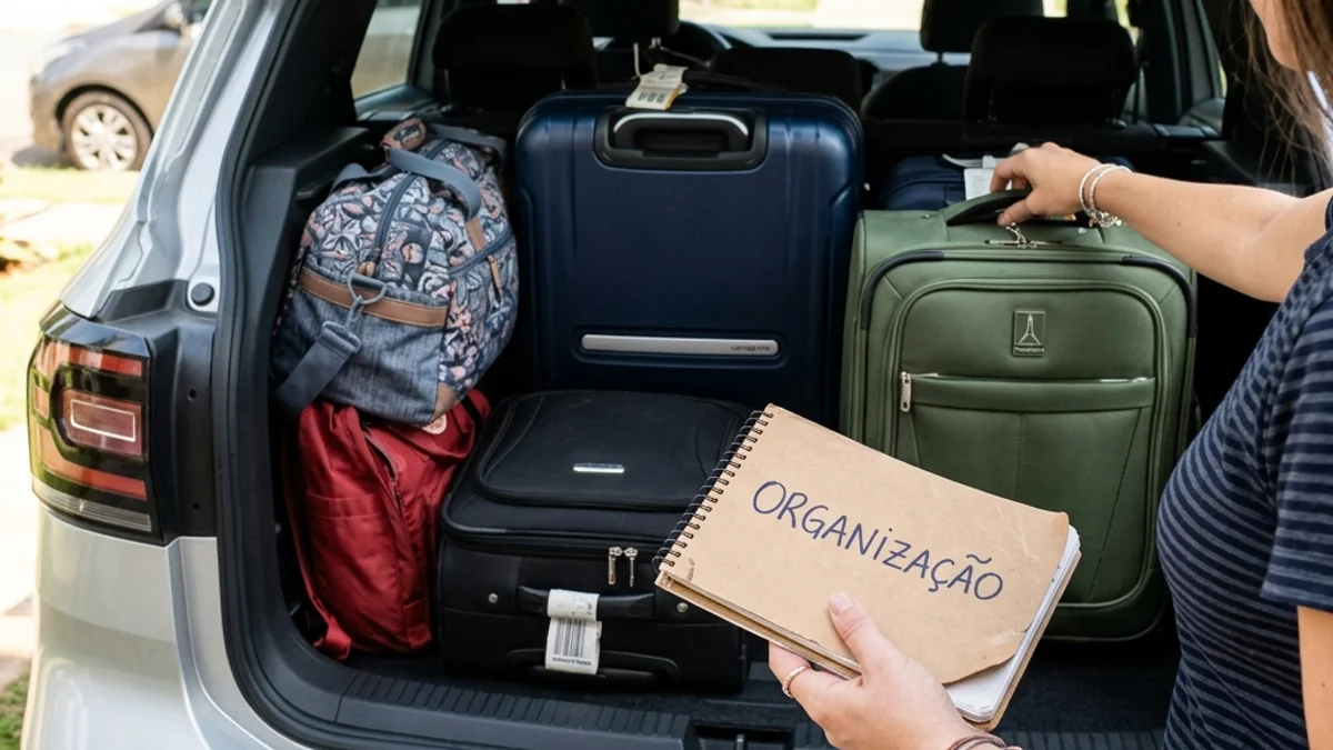 Organização de mala no porta-malas