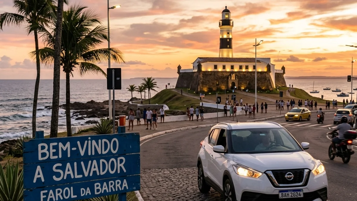 Chegada ao Farol da Barra em Salvador ao pôr do sol