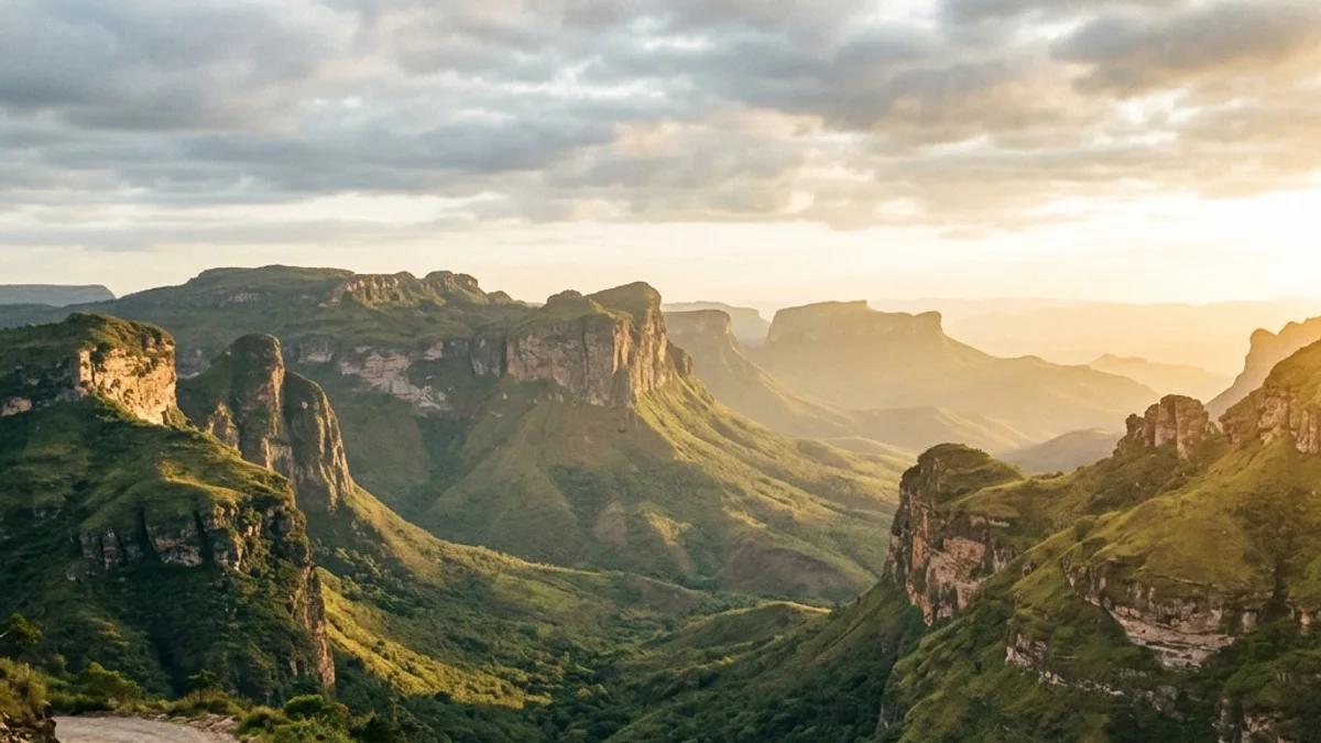 Motorhome percorrendo as estradas cênicas cercadas por montanhas verdes na Chapada Diamantina